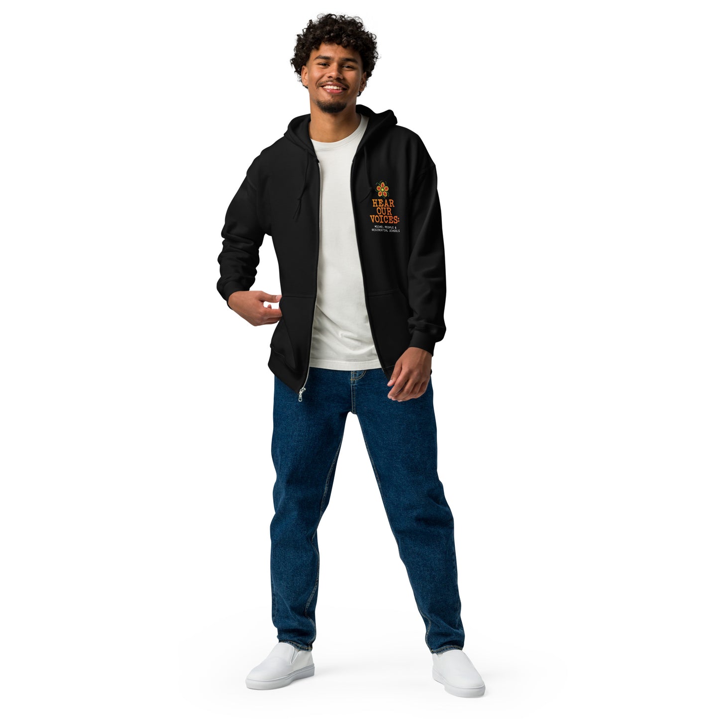 HEAR OUR VOICES Zip Hoodie (black: front & back logos)